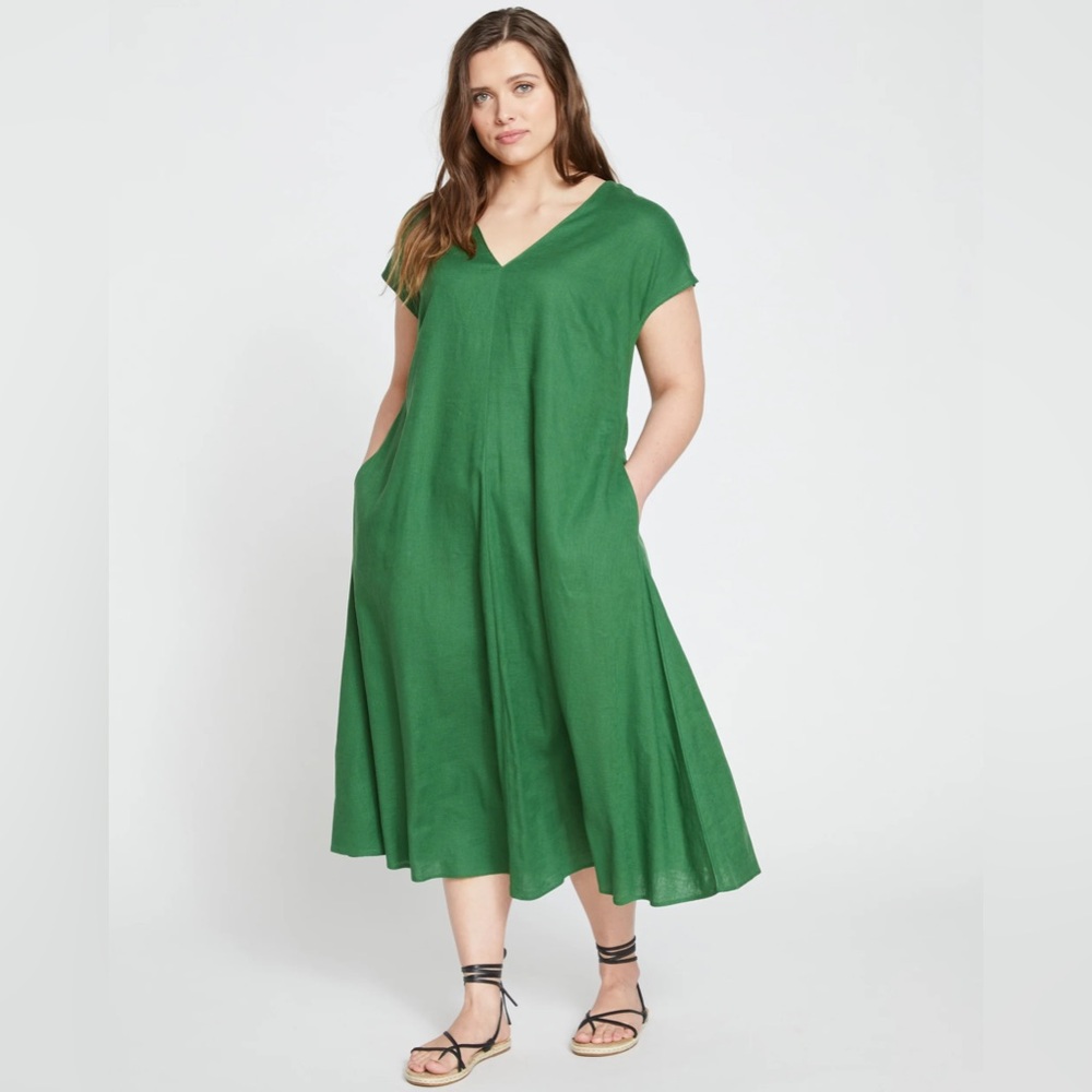 Universal Standard Louvre Bow Back Linen Dress Jardin S 14-16 — Stretch Linen